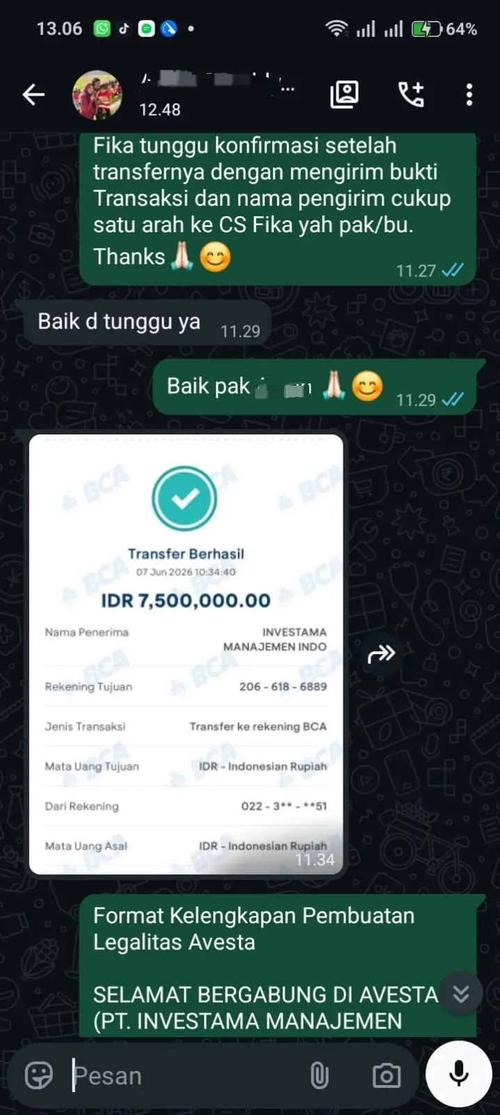 bukti bergabung dengan AVESTA 6